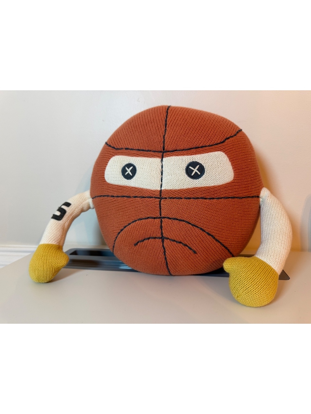 Pottery Barn Kids Knitted Basketball Plush pillow with Arms and Gloves